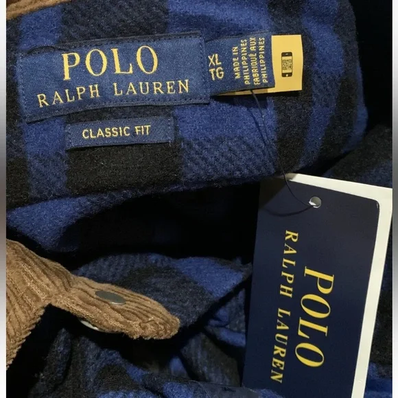 Polo Ralph Lauren Classic Fit Mens Blue/Black PLAID WOOL Shirt Sz XXL NWT.